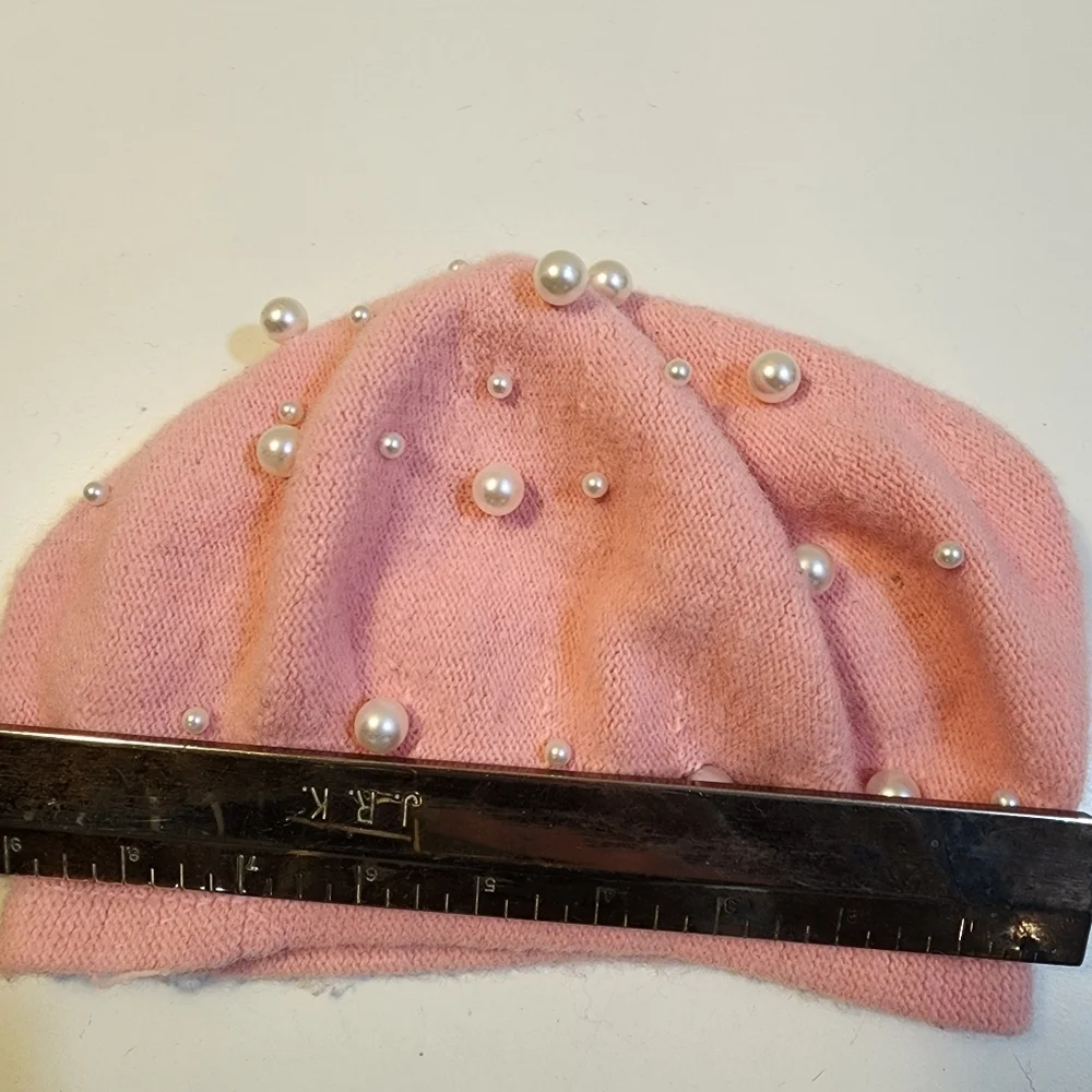 Pink Wool Beret with Pearl Embellishments